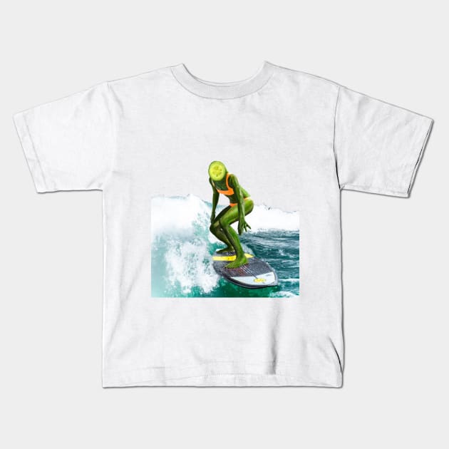 Cucumber Surfer (No Background) Kids T-Shirt by PlanetWhatIf